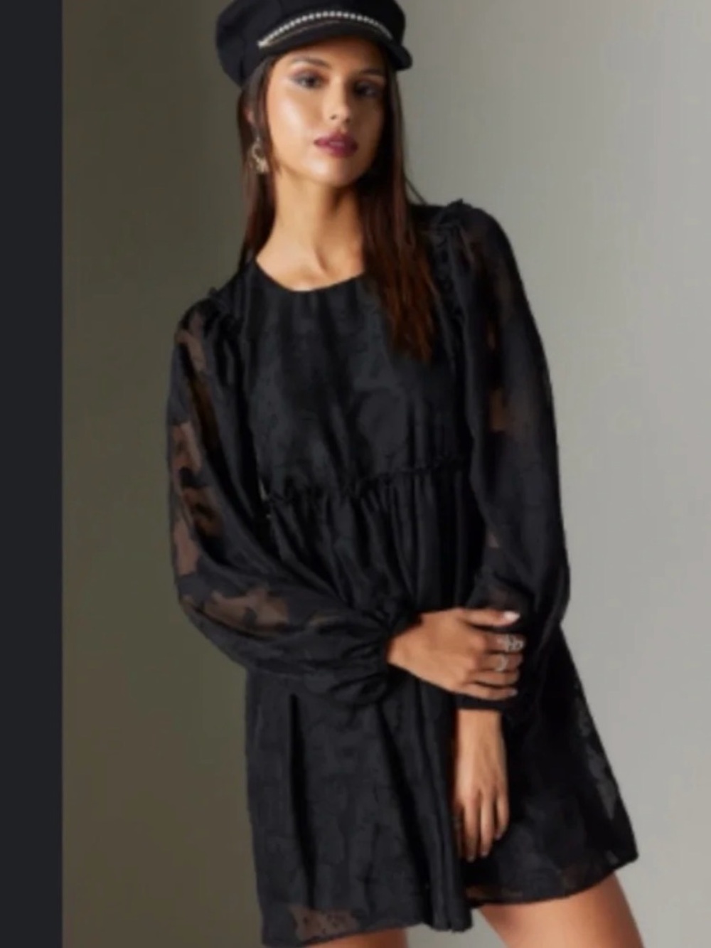 Francesca's Collections Black Long-Sleeve Sheer Mini Dress